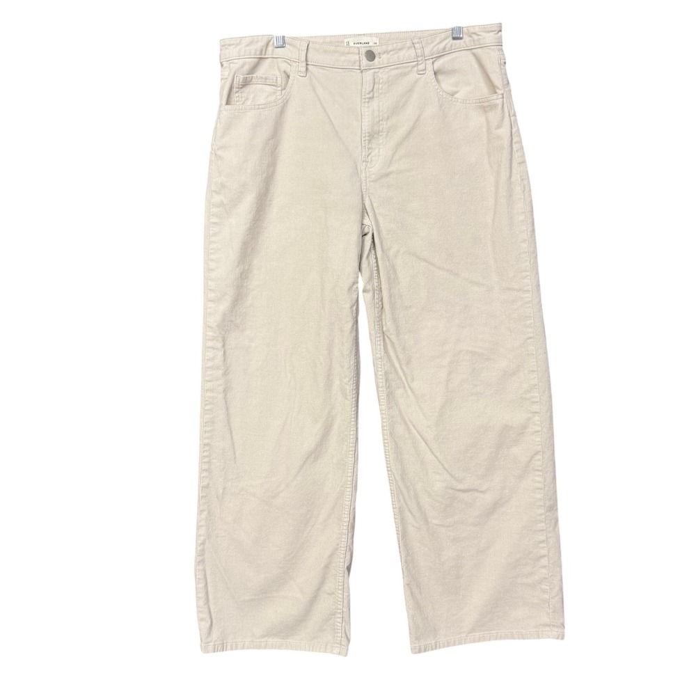 Everlane Corduroy Wide Leg Pant Women 33R Cream Beige High Rise Organic Cotton